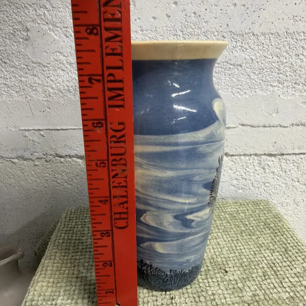 Sevierville Pottery Tennessee Blue Swirl Tree Vase 7.5” Studio Art Pottery